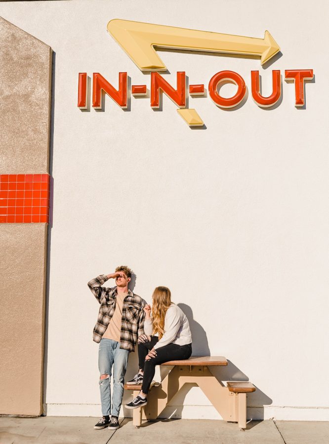 in-n-out couple eating picnic engagement