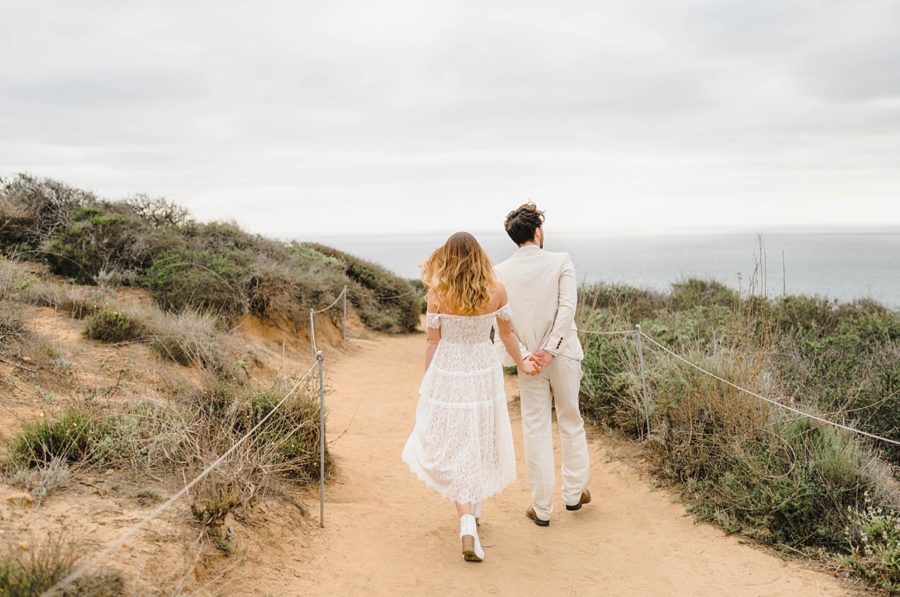 beach path elopement wedding neutrals