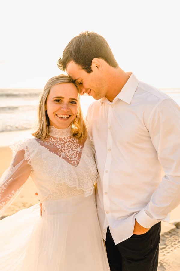 wedding couple smiling beach