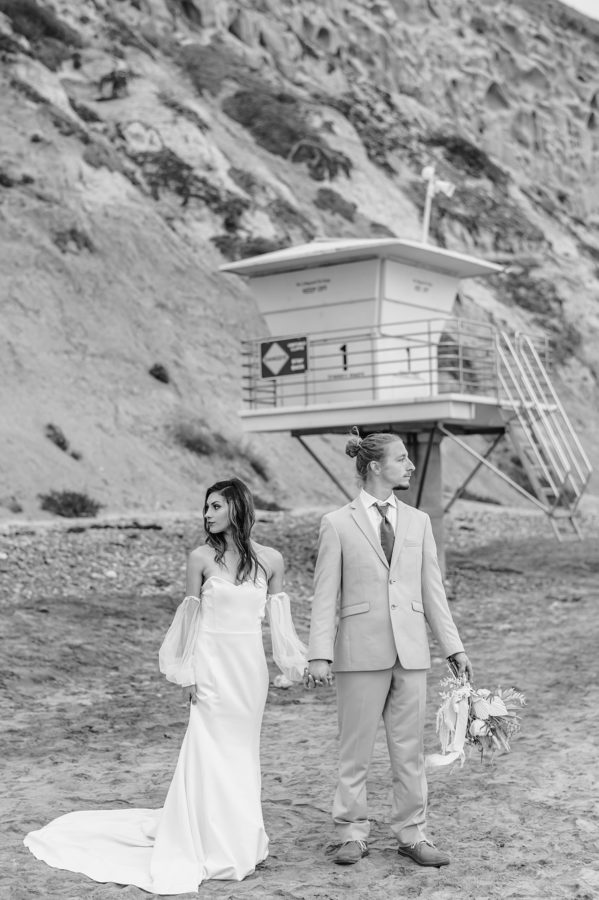 black and white beach elopement california