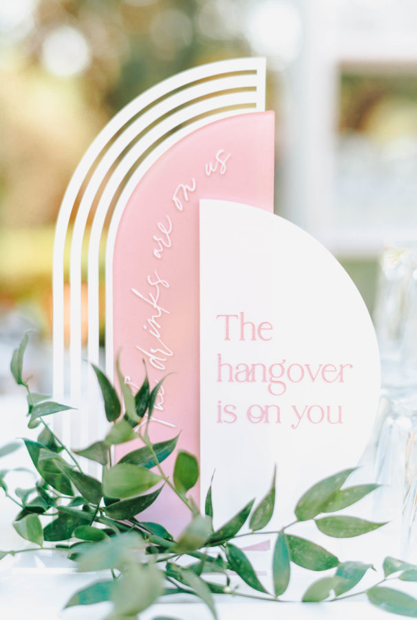 personalized wedding centerpiece sign pink and green