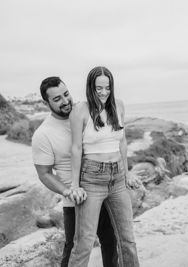 black and white windansea summer engagement session