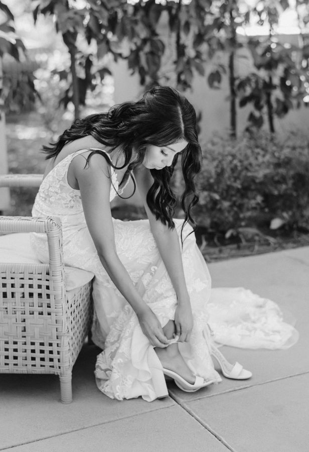 black and white bride getting ready desert wedding
