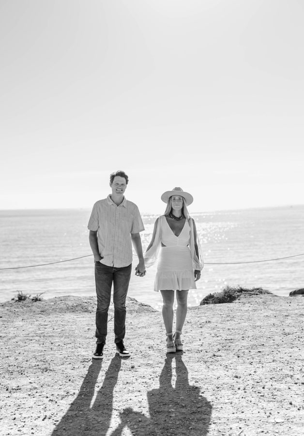 black and white crystal cove state park engagement couple pose