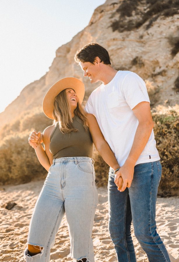 crystal cove state park engagement couple smiling