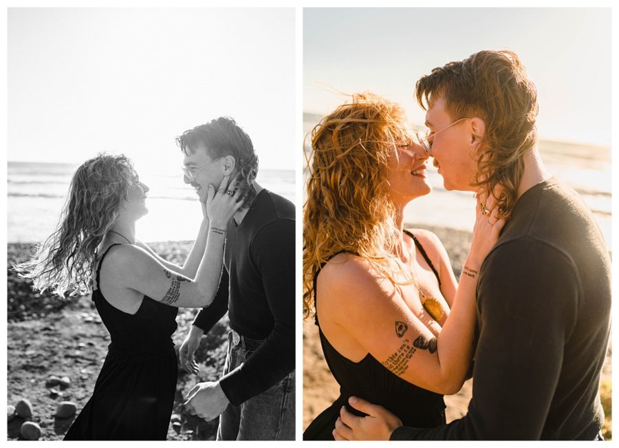 beach portrait session couple kissing pose