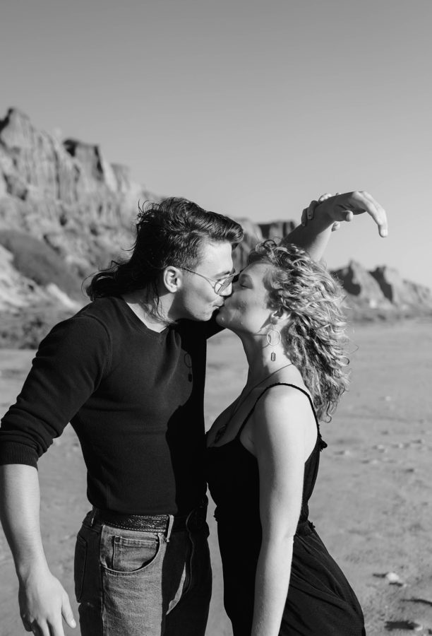fall san clemente date night couples portraits kissing black and white