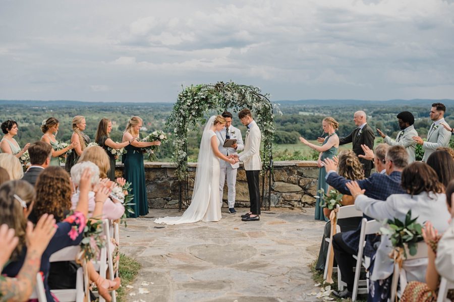 intimate bluemont vineyard wedding wedding guests prayer