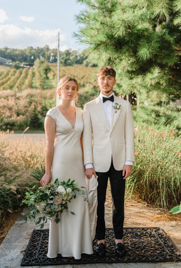 intimate bluemont vineyard wedding bride and groom portrait