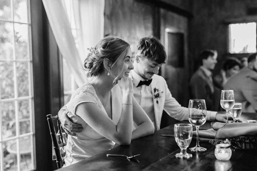 intimate bluemont vineyard wedding black and white couple smiling