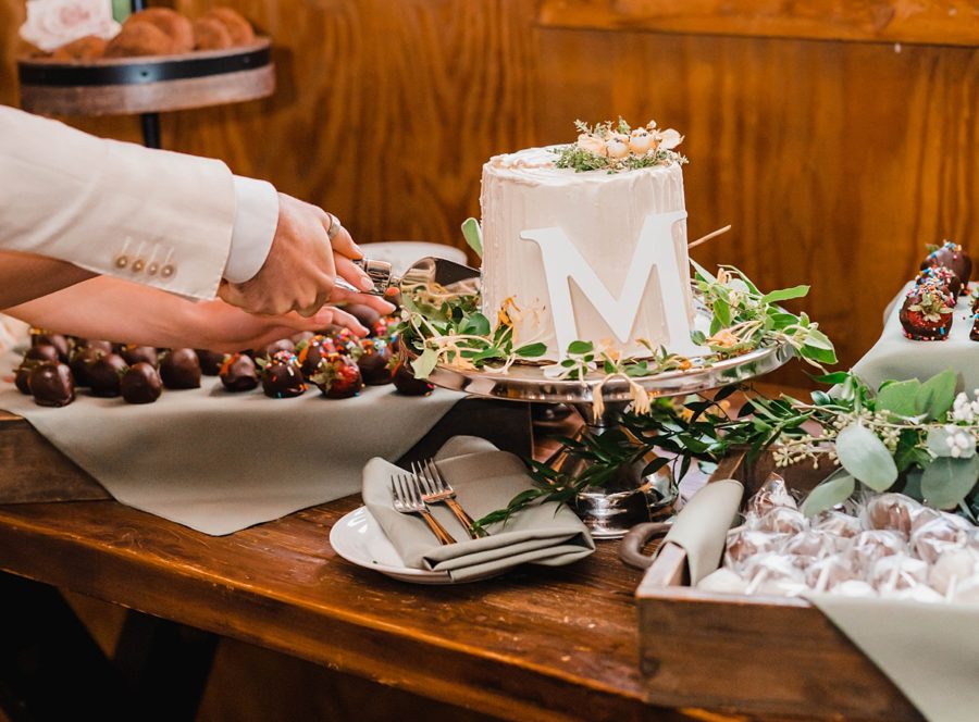 intimate bluemont vineyard wedding ceremony dessert table wedding cake