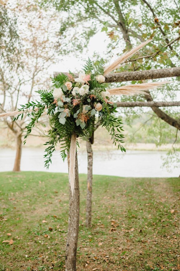 ceremony decor wooden arbor pink and green decor