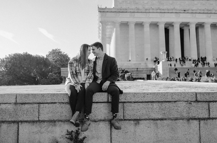 black and white foreground engaged couple