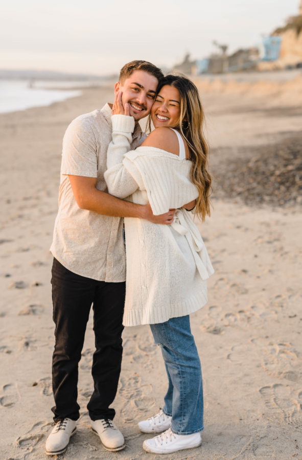 calafia beach engagement couple portrait smiling