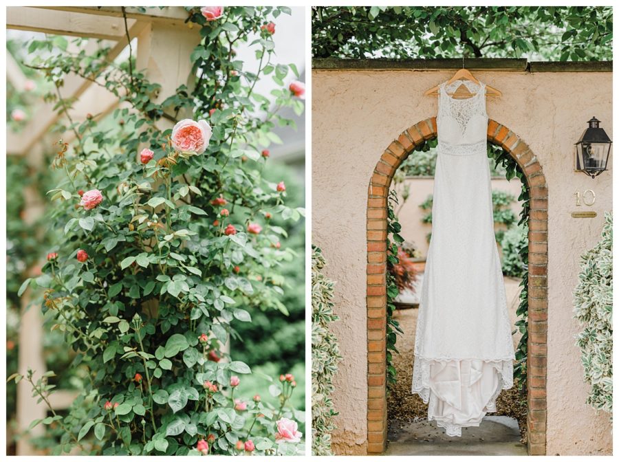 middleburg garden wedding florals wedding dress hanging
