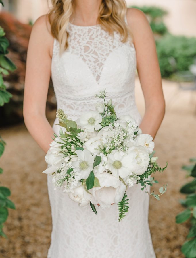 bride floral bouquet wedding dress details