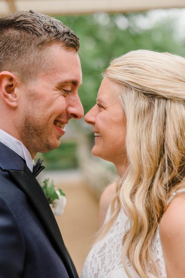 middleburg garden wedding bride and groom smiling dress tux details